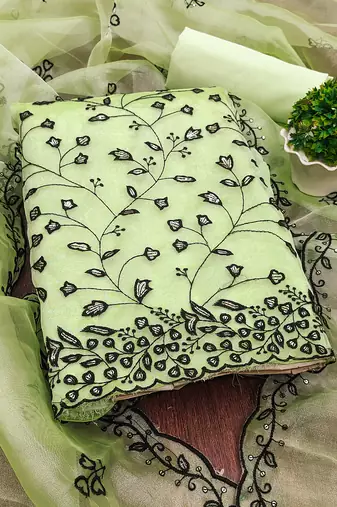 light green organza sequins dress material