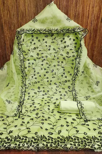 light green organza sequins dress material