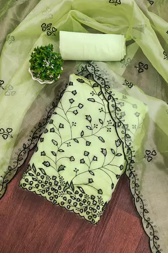 light green organza sequins dress material