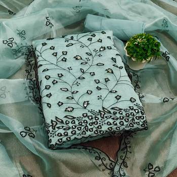 sea green organza sequins dress material 1