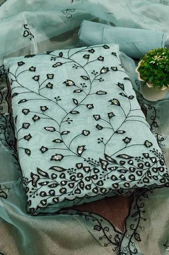 sea green organza sequins dress material