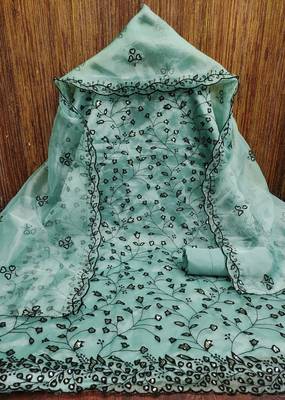 sea green organza sequins dress material 2