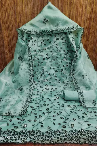 sea green organza sequins dress material