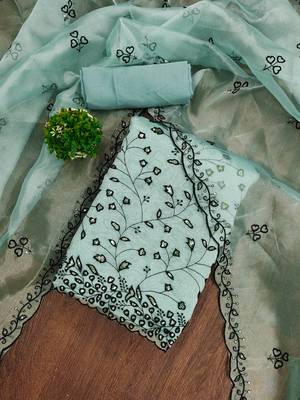 sea green organza sequins dress material 3