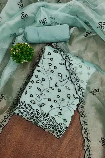 sea green organza sequins dress material