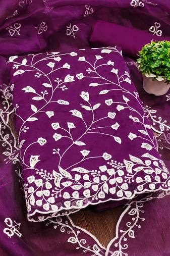 violet organza sequins dress material