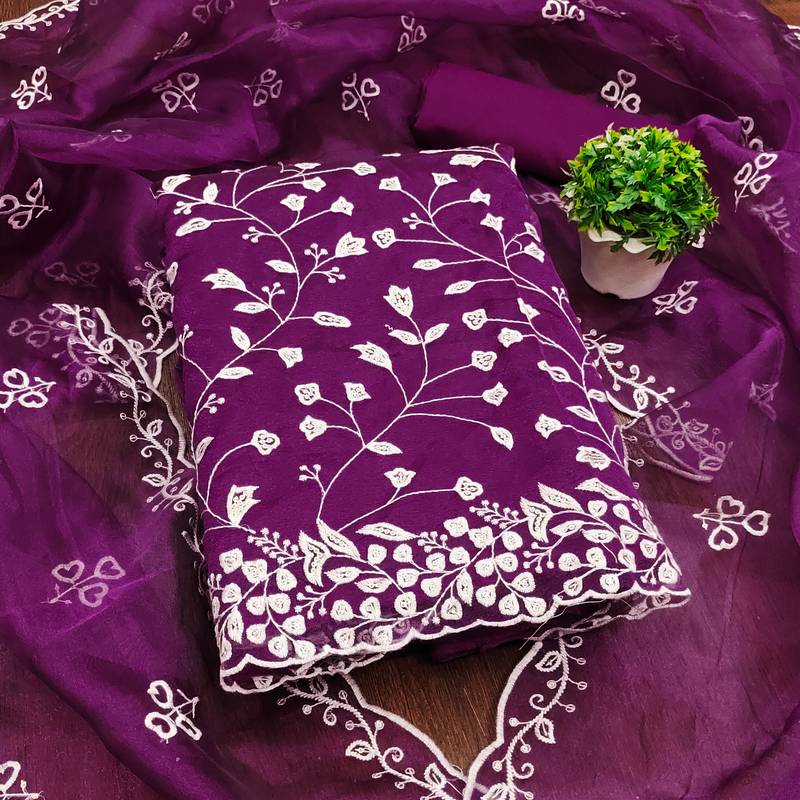 violet organza sequins dress material