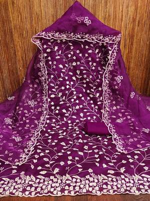 violet organza sequins dress material 2