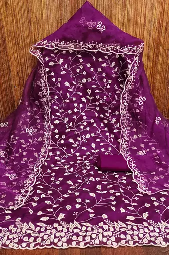 violet organza sequins dress material
