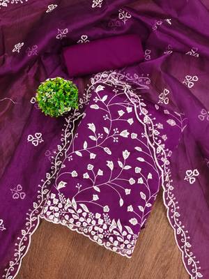 violet organza sequins dress material 3