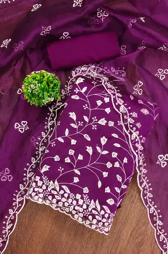 violet organza sequins dress material