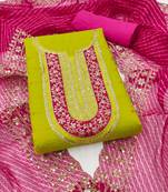 green chanderi silk embroidered dress material