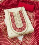 white chanderi silk embroidered dress material