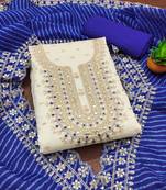 white chanderi silk embroidered dress material