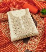 white chanderi silk embroidered dress material