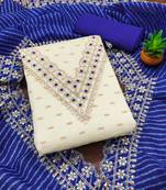 white chanderi silk embroidered dress material