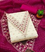 white chanderi silk embroidered dress material