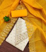 White embroidered chanderi silk churidar dress material
