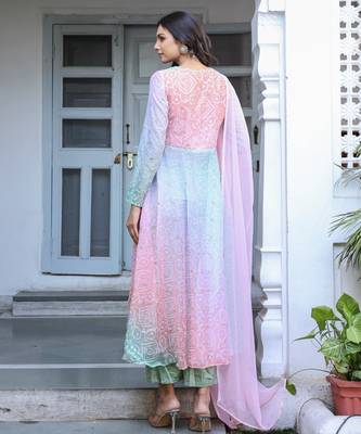 Multicolor bandhani printed a line kurta with Palazzo & dupatta 4