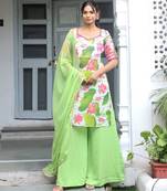 white floral printed kurta with Palazzo & dupatta