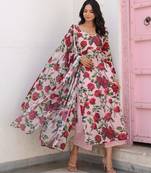 pink floral printed kurta with Palazzo & dupatta