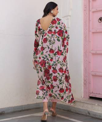 pink floral printed kurta with Palazzo & dupatta 4