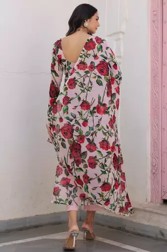 pink floral printed kurta with Palazzo & dupatta