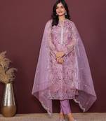 pink embroidered thread work kurta with trousers & dupatta
