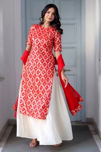 red ethnic motifs kurta & Palazzo with dupatta