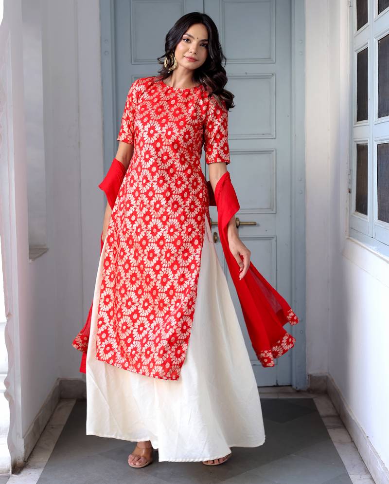 red ethnic motifs kurta & Palazzo with dupatta