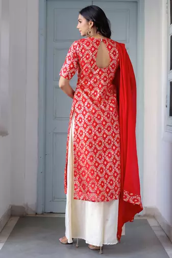 red ethnic motifs kurta & Palazzo with dupatta