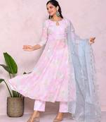 multicolor woven anarkali kurta with trousers & dupatta