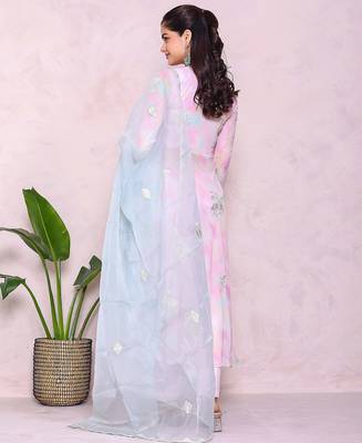 multicolor woven anarkali kurta with trousers & dupatta 4