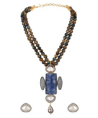 Gold plated kundan blue stones necklace set 3