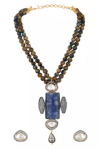 Gold plated kundan blue stones necklace set