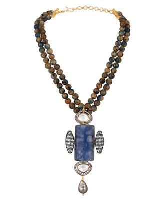 Gold plated kundan blue stones necklace set 5