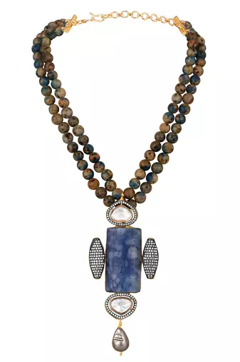 Gold plated kundan blue stones necklace set