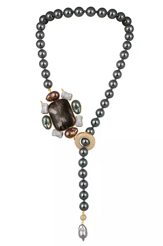 Gold plated kundan black stones necklace