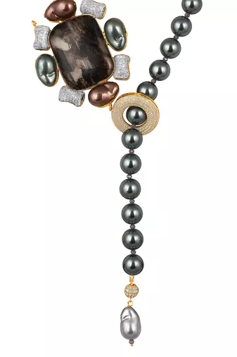 Gold plated kundan black stones necklace