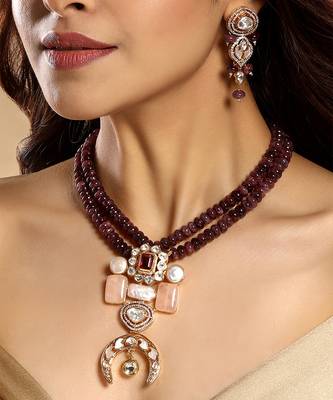 Gold plated kundan multicolor stones necklace set 1