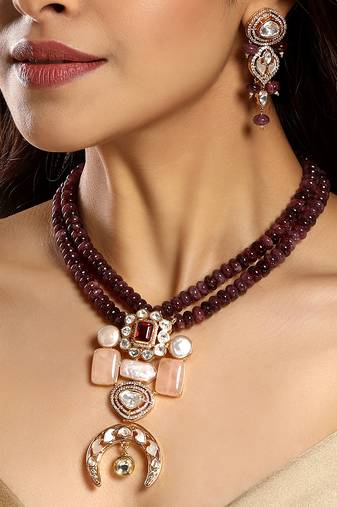 Gold plated kundan multicolor stones necklace set