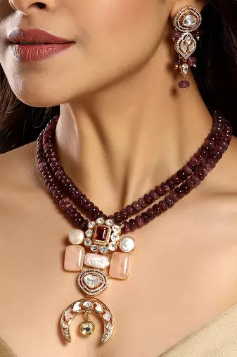 Gold plated kundan multicolor stones necklace set