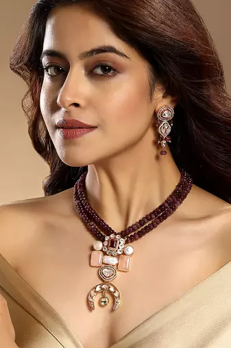 Gold plated kundan multicolor stones necklace set