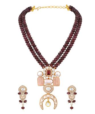 Gold plated kundan multicolor stones necklace set 3
