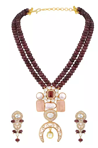 Gold plated kundan multicolor stones necklace set