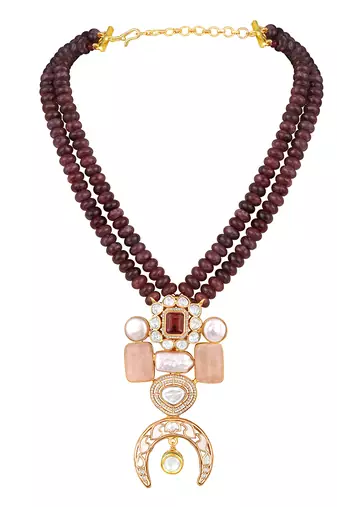 Gold plated kundan multicolor stones necklace set