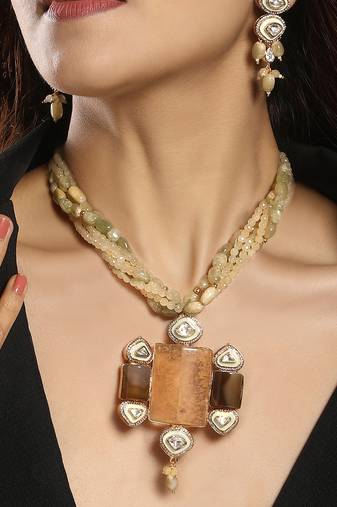 Gold plated kundan multicolor stones necklace set