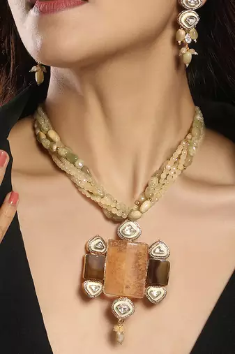 Gold plated kundan multicolor stones necklace set