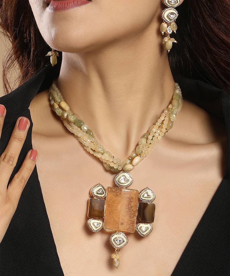 Gold plated kundan multicolor stones necklace set