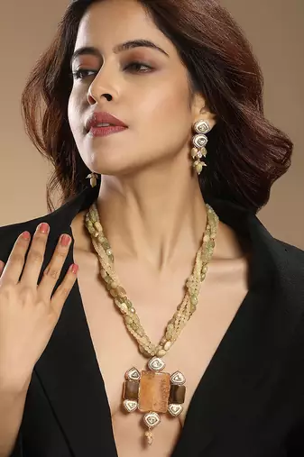 Gold plated kundan multicolor stones necklace set